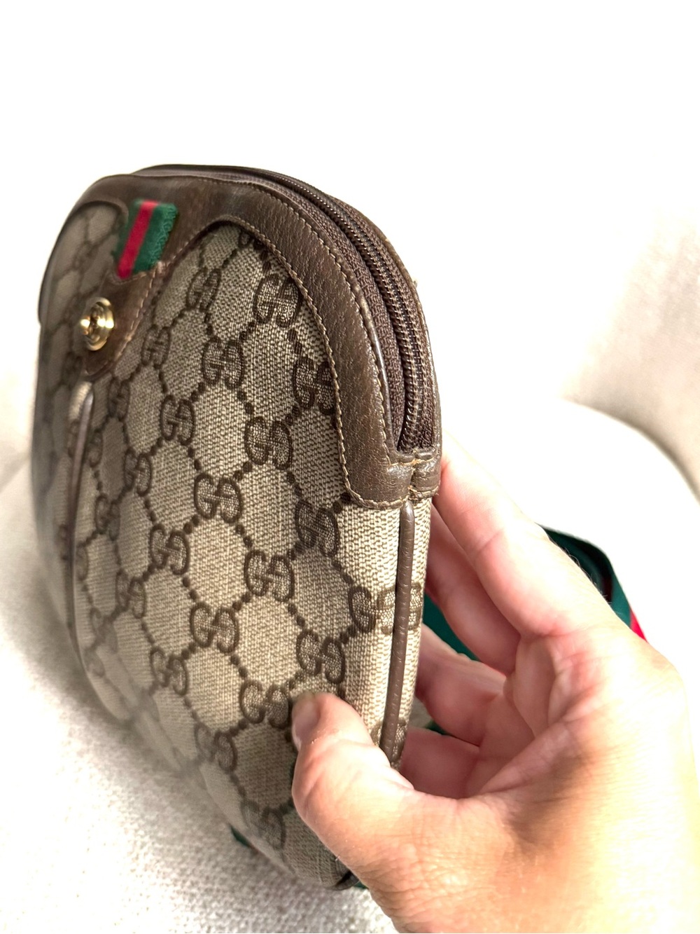 Authentic Gucci brown monogram supreme canvas crossbody bag red green accents GG - Picture 16 of 16
